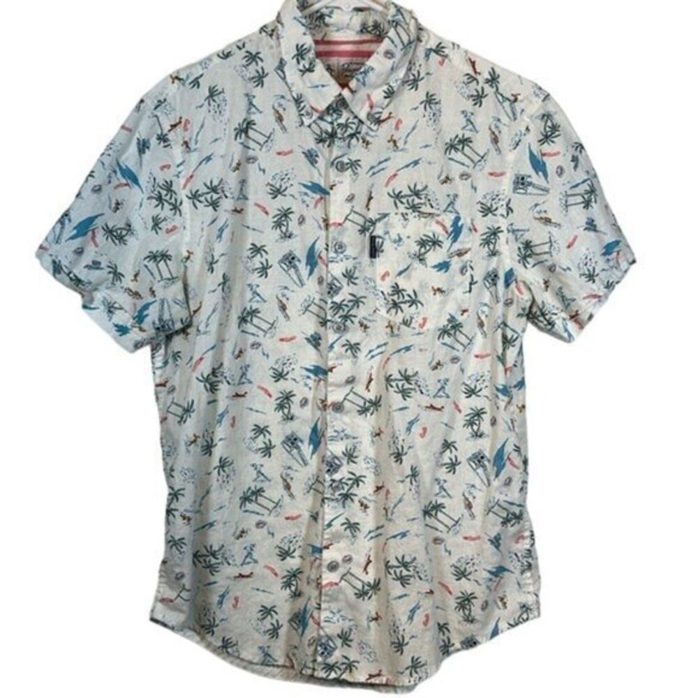 Original Penguin White Palm Tree Vacation Hawaii Button Down Shirt Med #1353-LA